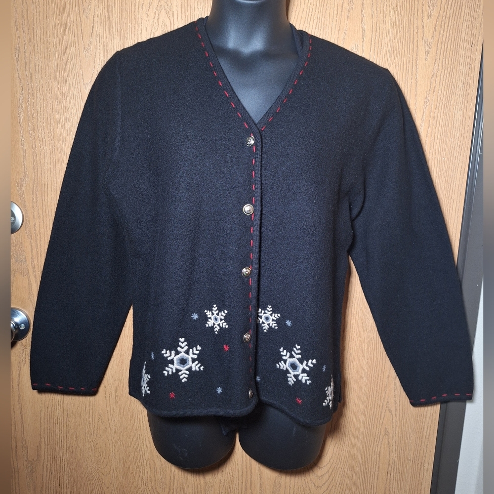 Woolrich Black Cardigan with Snowflake Embroidery